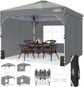 COBIZI 10x10 Pop Up Canopy with 3 Removable Sidewalls, Easy Pop Up Comercial Instant Canopy with One Push Center Lock, Waterproof Canopy with Sidewalls for Event, Rope & Stakes & Sandbags, Gray