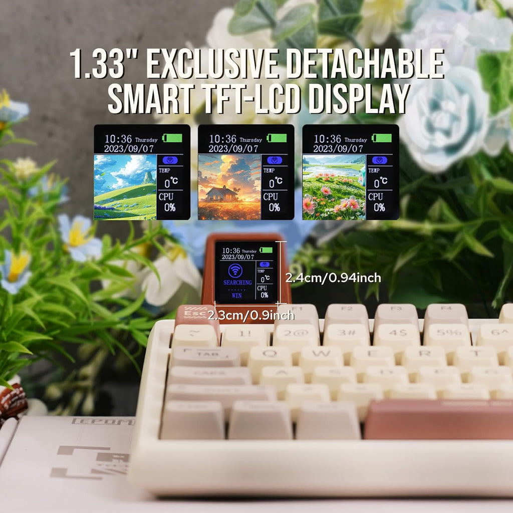 EPOMAKER RT100 Retro Gaming Keyboard with Display Screen, BT5.0/2.4G/USB-C, 97 Keys Gasket Custom Keyboard, Hot Swappable, RGB Backlit, with Knob for Win/Mac (Gateron Pro Yellow)