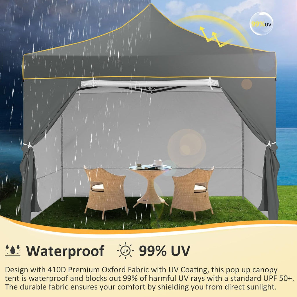 COBIZI 10x10 Pop Up Heavy Duty Canopy Tent with 4 Sidewalls, Easy Setup Outdoor Commercial Instant Tent for Parties Events Canopy with Portable Bag, Waterproof & UPF50+ (Gray)