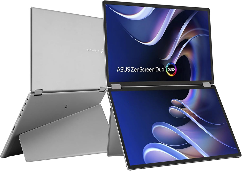 ASUS ZenScreen Duo OLED 360° Foldable Portable Monitor (MQ149CD) - Dual 14-inch, 16:10, 1920x1200, DisplayHDR400 True Black, 100% DCI-P3, Delta<2, Dual USB-C, Mini-HDMI, Kickstand, 3 yr Warranty