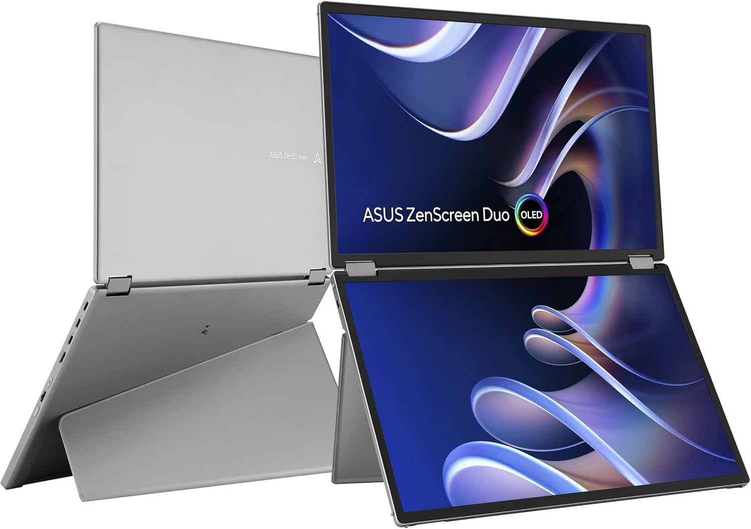 ASUS ZenScreen Duo OLED 360° Foldable Portable Monitor (MQ149CD) - Dual 14-inch, 16:10, 1920x1200, DisplayHDR400 True Black, 100% DCI-P3, Delta<2, Dual USB-C, Mini-HDMI, Kickstand, 3 yr Warranty