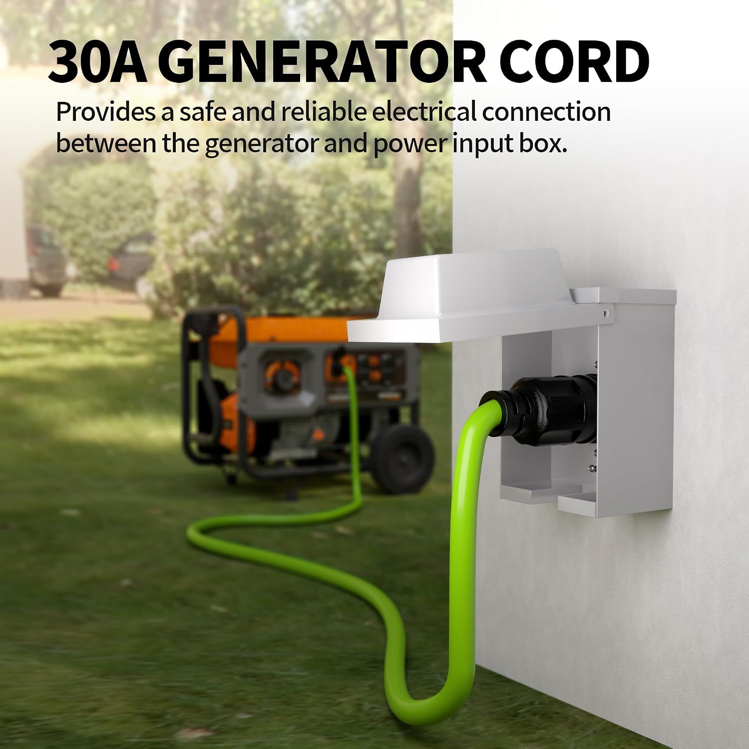 POWGRN 75Feet 30 Amp Generator Extension Cord 4 Prong,Heavy Duty NEMA L14-30P/L14-30R,125/250V 7500W,Green 10 Gauge STW Twist Locking Generator to House Power Cords with Cord Organizer,ETL Listed