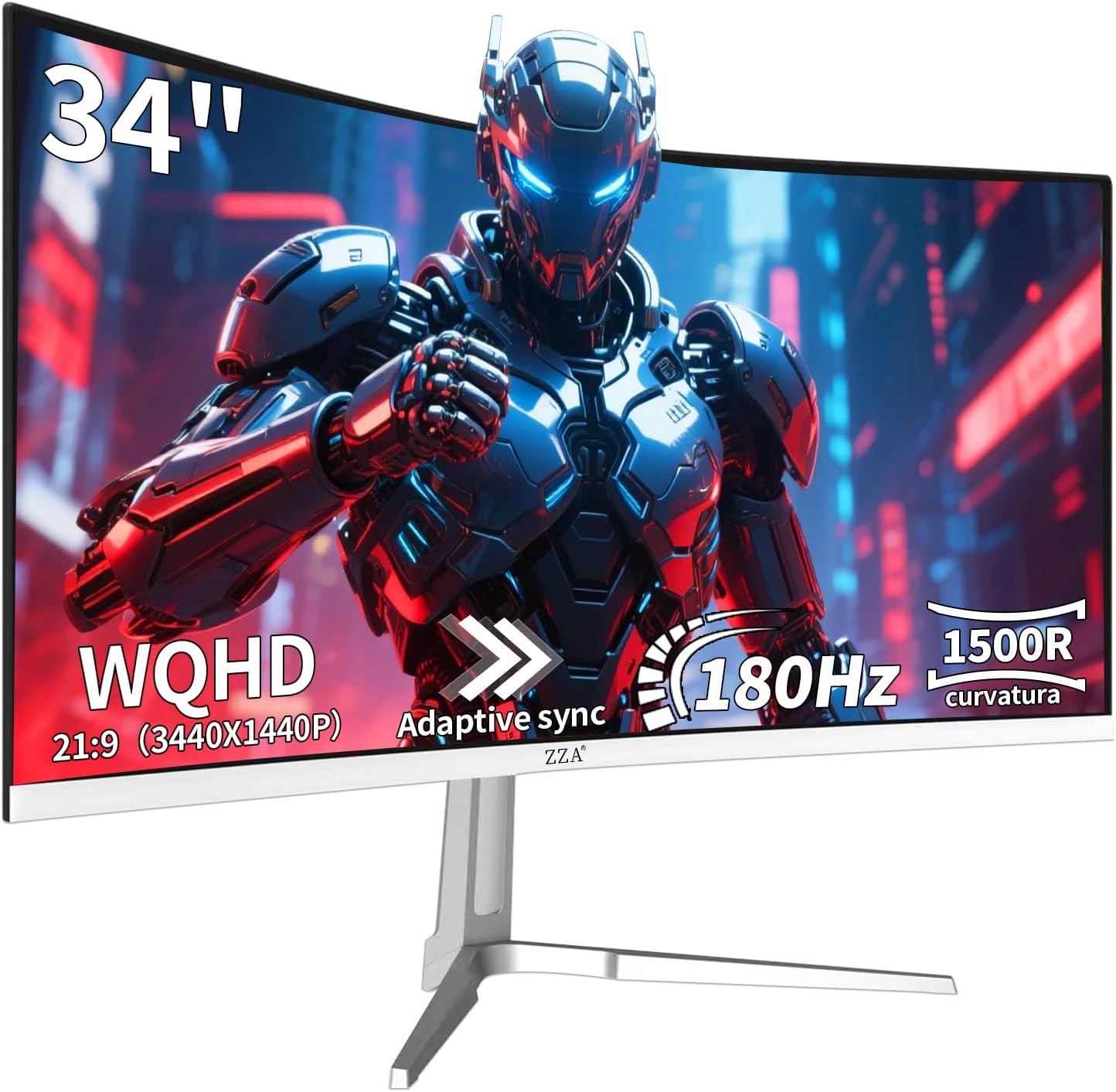 ZZA UltraWide 34 Inch Curved Monitor 1500R PC Screen 180hz Refresh Rate WQHD 3440x1440 Computer Gaming Monitor VA PanelAMD FreeSync Premium | HDR10 | 99% sRGB | VESA