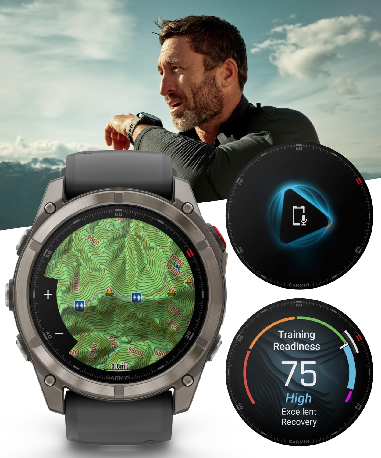 Garmin Fenix 8 Pro 51mm AMOLED Sapphire Premium Connected Multisport GPS Smartwatch, inReach Technology, Titanium with Graphite Silicone Band w/White Earbuds Bundle