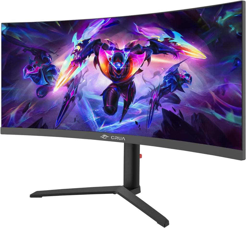 CRUA 34' Curved Gaming Monitor, 165Hz WQHD 3440x1440 UltraWide 21:9 VA, 3800R, 120% sRGB, AMD FreeSync, Built-in Speakers, Height Adjustable, Wall Mountable PC Monitor for Gaming, Streaming & Work
