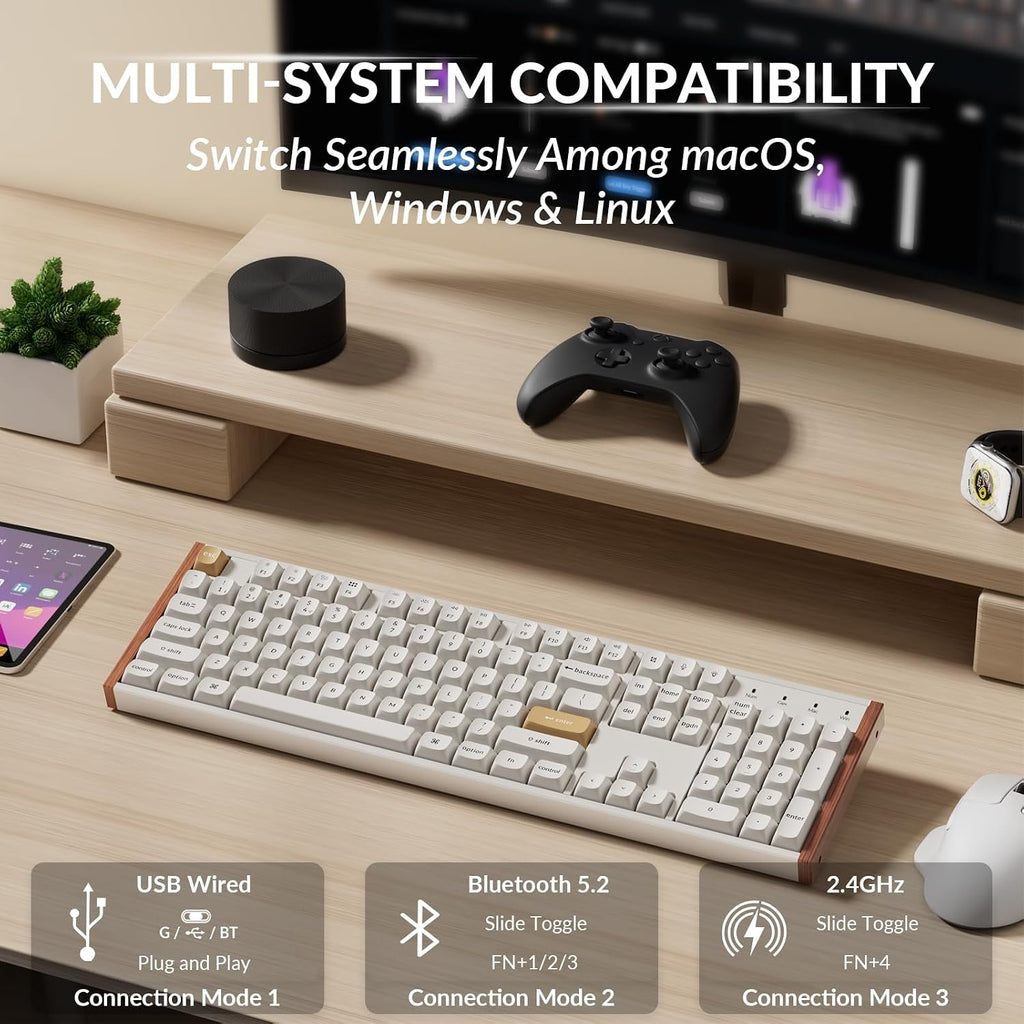 Keychron K10 HE Hall Effect Keyboard, Gateron Double-Rail Magnetic Nebula Switch, Full-Size Tri-Mode Wireless Keyboard with Rapid Trigger, Adjustable Actuation, RGB, Aluminum + Wooden Frame