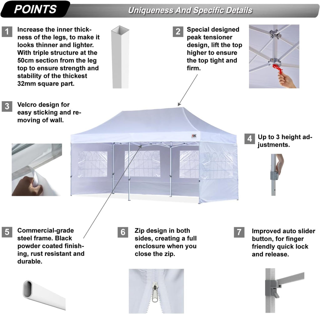 ABCCANOPY Outdoor Winter Gazebo 10x20, Premium Instant Pop Up Canopy Tent with Elegant Church Window,Snow and Rain Protection, Bonus Wheeled Bag,White