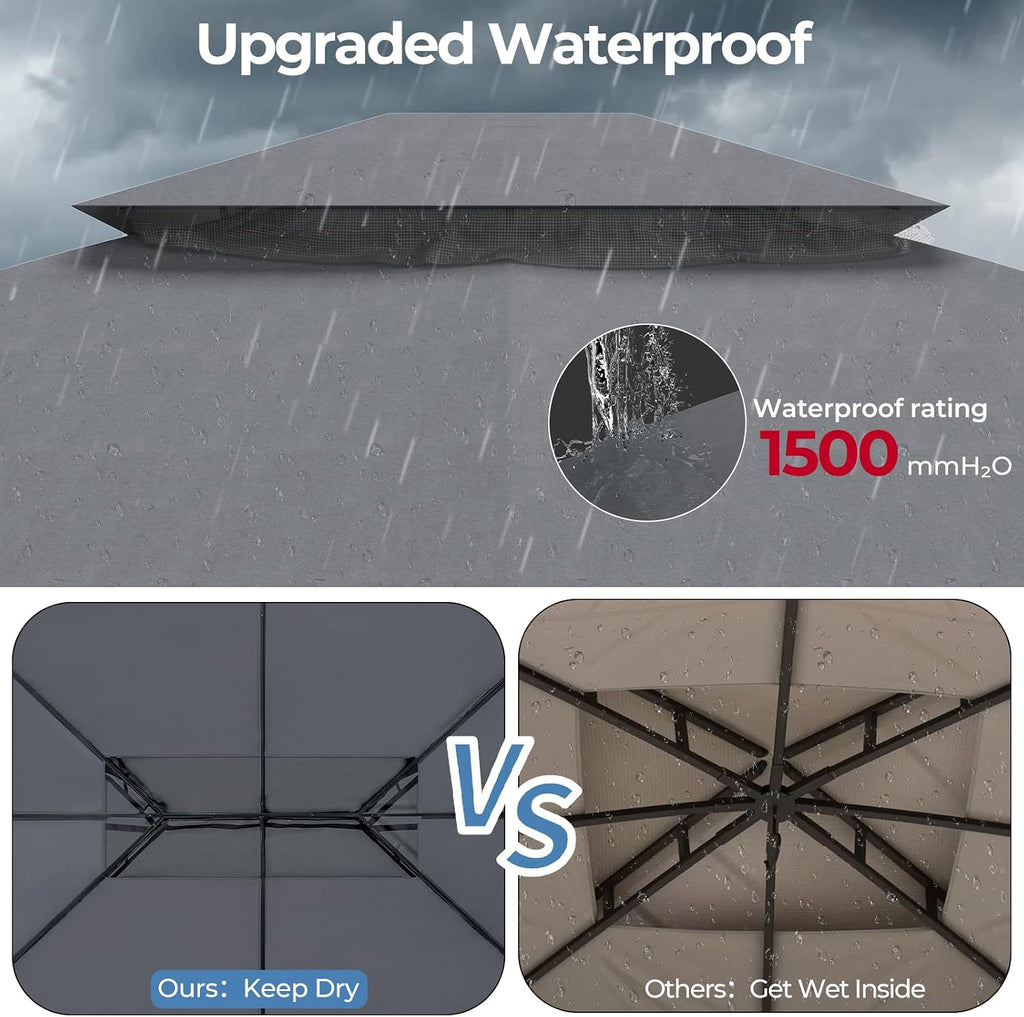 LuxaDomus Outdoor Gazebo 10'×13' for Patio, Metal Frame Canopy with Double Roofs, Heavy Duty Party Tent with Mosquito Netting and Curtains for Backyard, Garden, Lawn and Deck, Grey