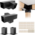 Pergola Kit, Slanted Roof Pergola Bracket, 4-Way Brackets with Post Base Kit, Log Cabin Outdoor 4'x 4' (Actual 3.5' X 3.5') Lumber