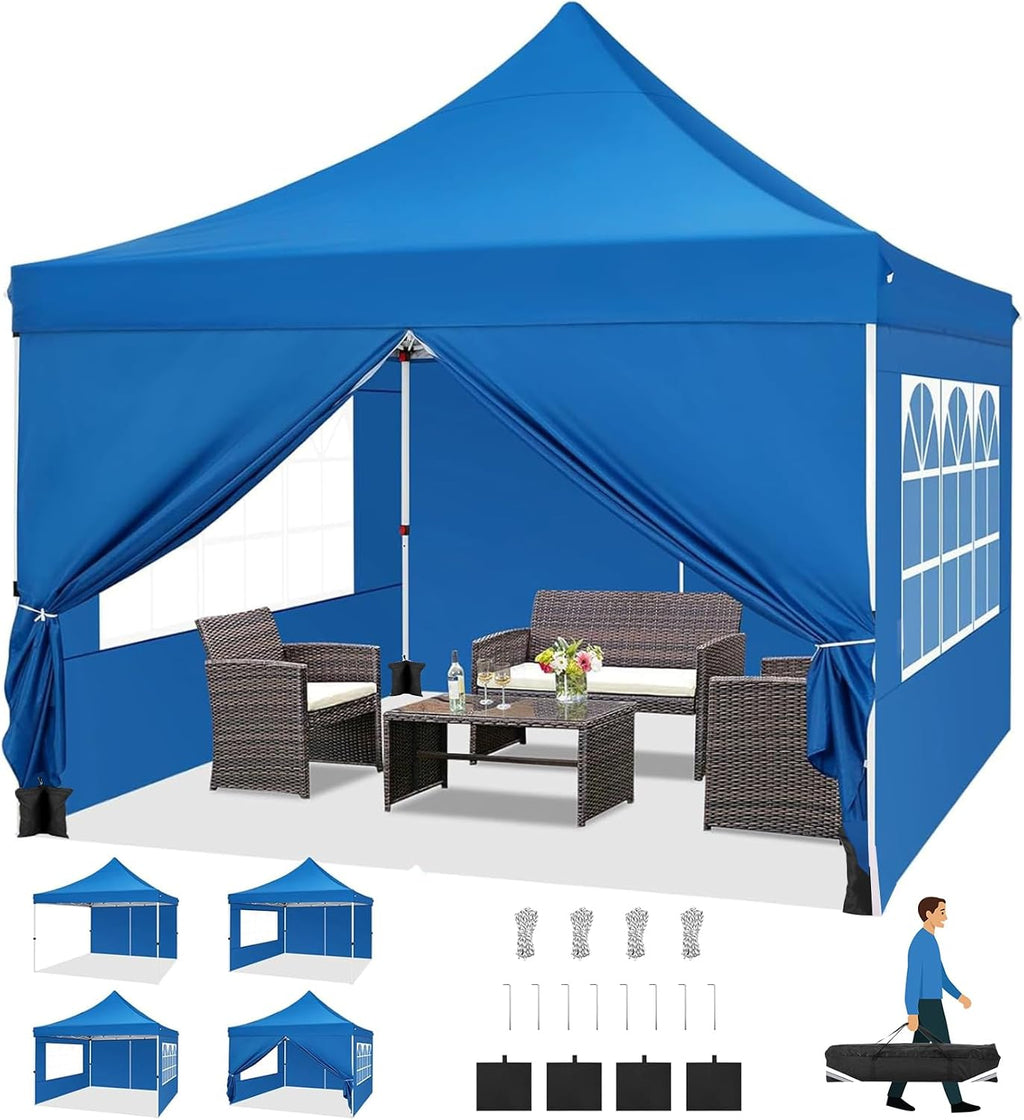 COBIZI Canopy 10x10 Pop Up Canopy Tent with Sidewalls, Commercial Party Tent Ez Waterproof Outdoor Instant Gazebo UV 50+ Event Shelter, Garden Tents for Parties Camping with Sandbags,Blue
