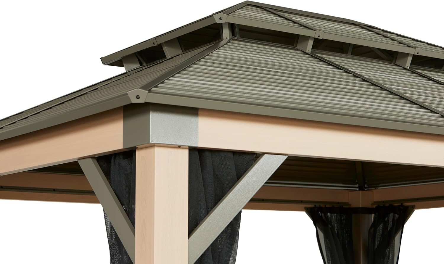 Tommy Bahama Edition Cove 10' x 12' Outdoor Hardtop Gazebo Pavilion for Backyard or Patio, Heavy-Duty Galvanized Steel Double Roof Gazebo, Wood Grain Finish