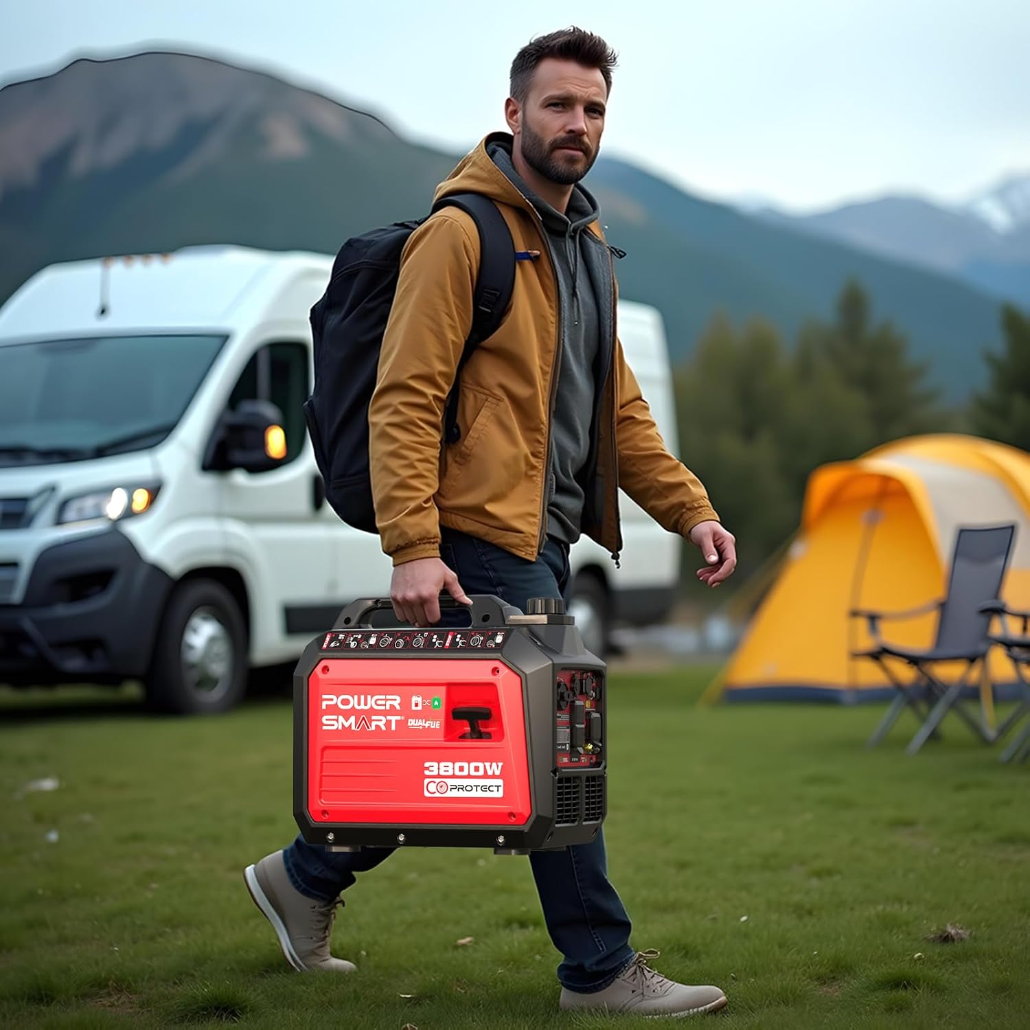 PowerSmart 3800 Watt Dual Fuel Inverter Generator, Quiet Portable Gas Propane Powered with CO Sensor and RV Ready Outlet, 149cc 4-Stroke OHV Engine for Home Backup, Camping and Tailgating