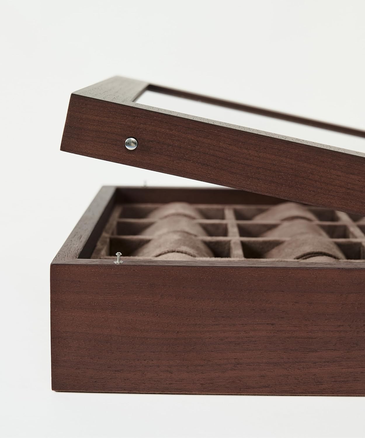 TAWBURY Wooden Watch Case - 12 Slot Wood Watch Box for Men & Women with Glass Display, Protective Fully Lined Interior and 2-inch Wide Pillows for Small & Large Watches (Dark Walnut)