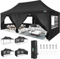 COBIZI 10x20 Pop Up Canopy with 6 Sidewall, Commercial Canopy UPF 50+ Waterproof Outdoor Gazebo with Carry Bag, Tents for Parties with Upgrade Frame, 3 Height Adjustable, Black