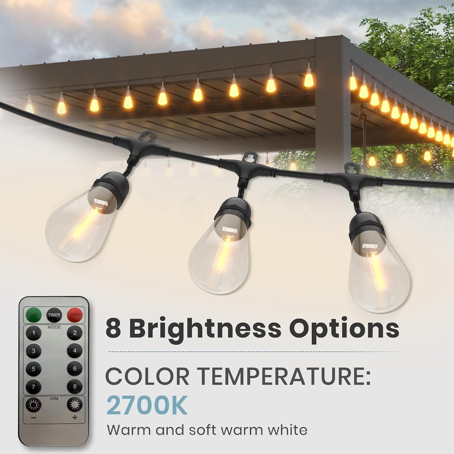 10'13' Outdoor Louvered Pergola with Clear String Lights, Aluminum Pergola Patio with Adjustable Roof for Outdoor Deck, Backyard, Garden (10x13FT with Light)