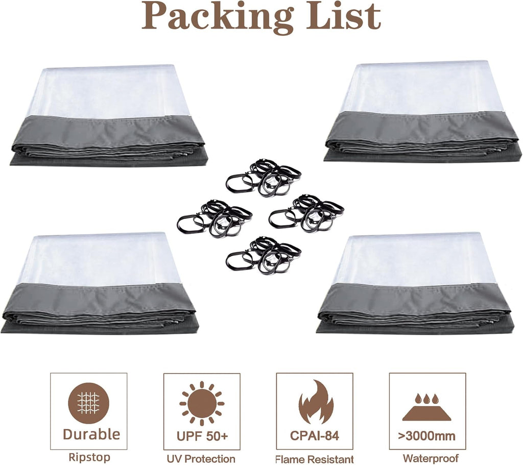 SCOCANOPY 10' x 12' Clear Window Gazebo Privacy Curtain Set for 10X12 Gazebo, (Gray)
