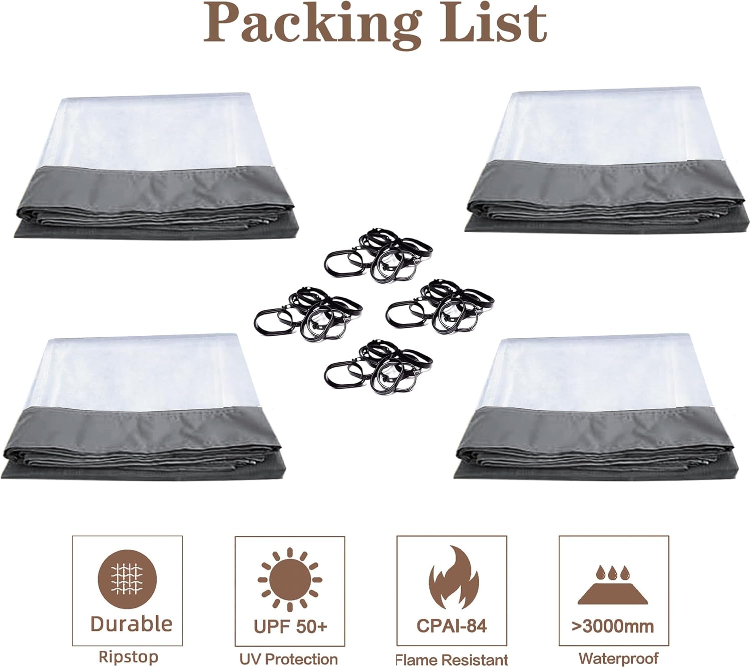 SCOCANOPY 10' x 12' Clear Window Gazebo Privacy Curtain Set for 10X12 Gazebo, (Gray)