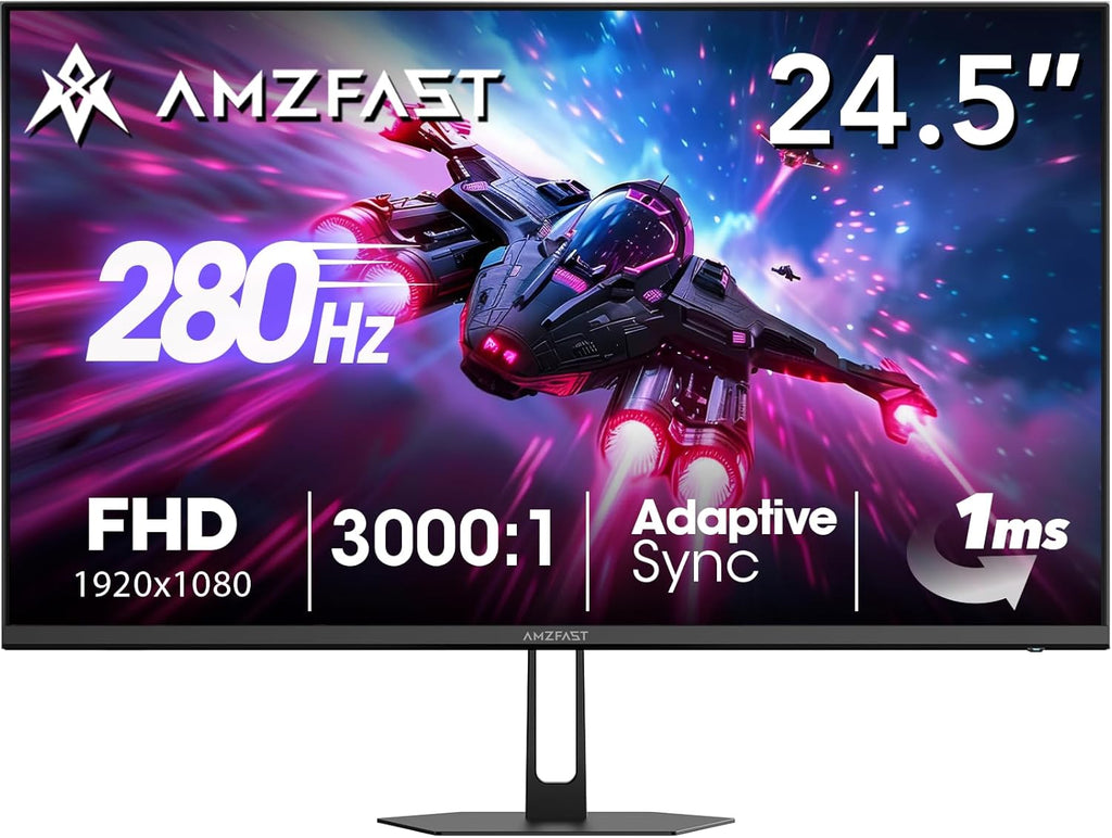 Amzfast 24.5 Inch 280Hz/240Hz FHD 1080p Gaming Monitor, 1ms Adaptive Sync, 3000:1, 126% sRGB, 93% DCI-P3, TÜV Rheinland Eye Care, HDMI 2.0 x 2 & DP 1.4 x 2, AMZG25X1 Pro