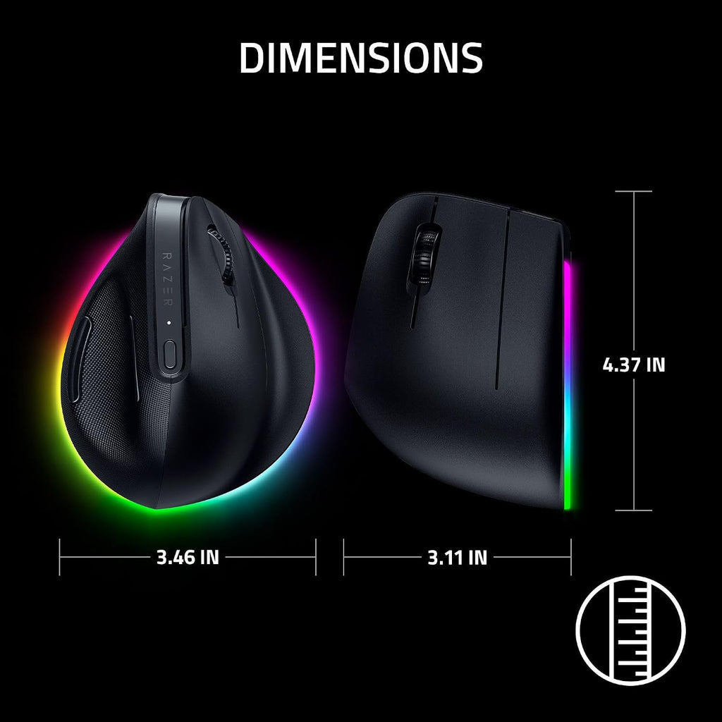Razer Pro Click V2 Vertical Wireless Mouse: 6 Button Ergonomic Design - One Click AI Prompt - Supports Windows & Mac - Multi Device Connectivity via 2.4GHz, Bluetooth, or USB C Wired Mode - Chroma RGB