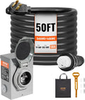 VEVOR 50 Amp Generator Cord and Power Inlet Box Kit, 50FT Generator Extension Cord NEMA 14-50P/SS2-50R STW 6/3+8/1 AWG with Twist Lock Connector, Pre-Drilled Inlet Box, ETL Listed