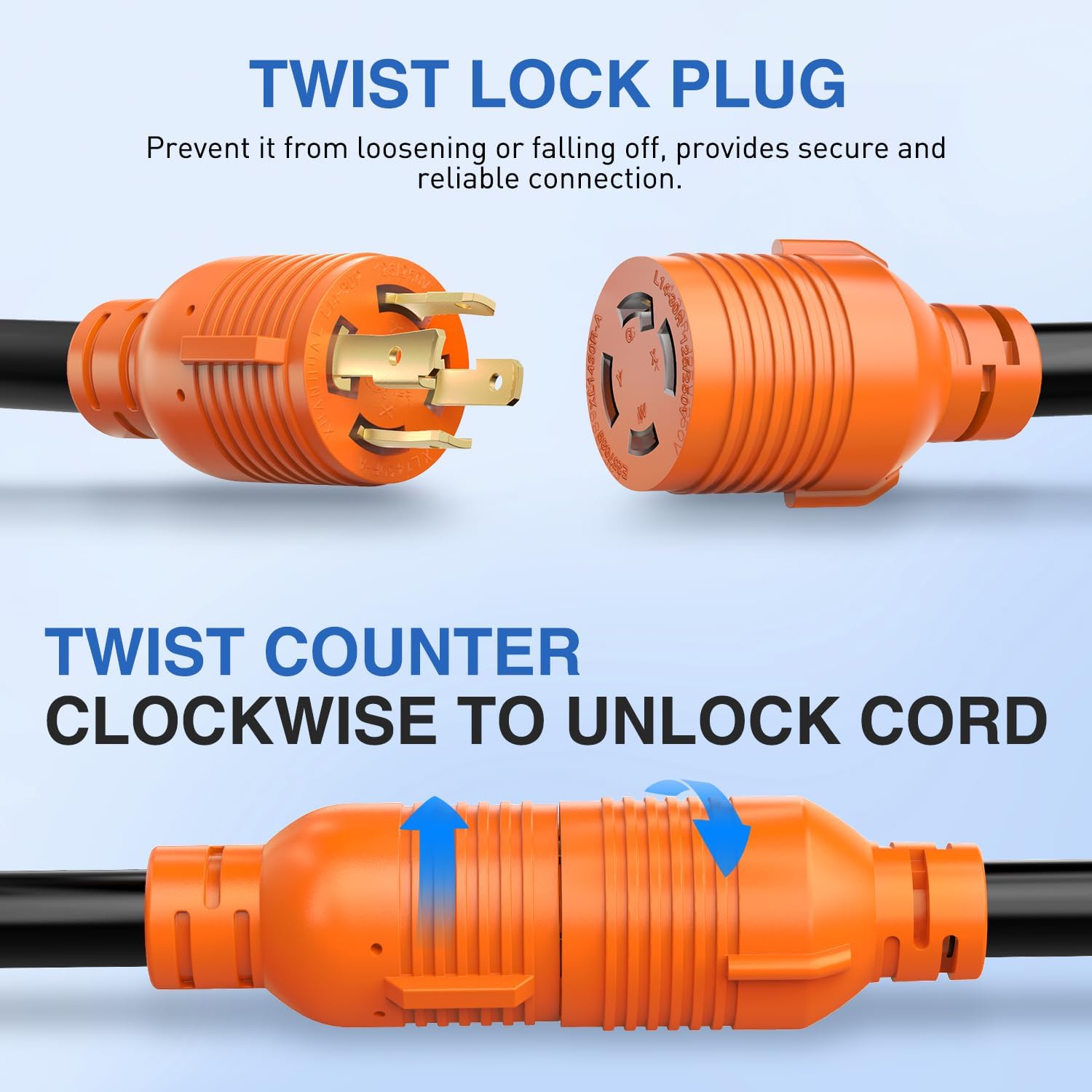 Nilight 30 Amp 100FT Generator Extension Cord 125/250V 7500 Watt Heavy Duty 10 Gauge Pure Copper STW Wire ETL Listed 4 Prong L14-30P L14-30R Cable for RV Camper Outdoor Use