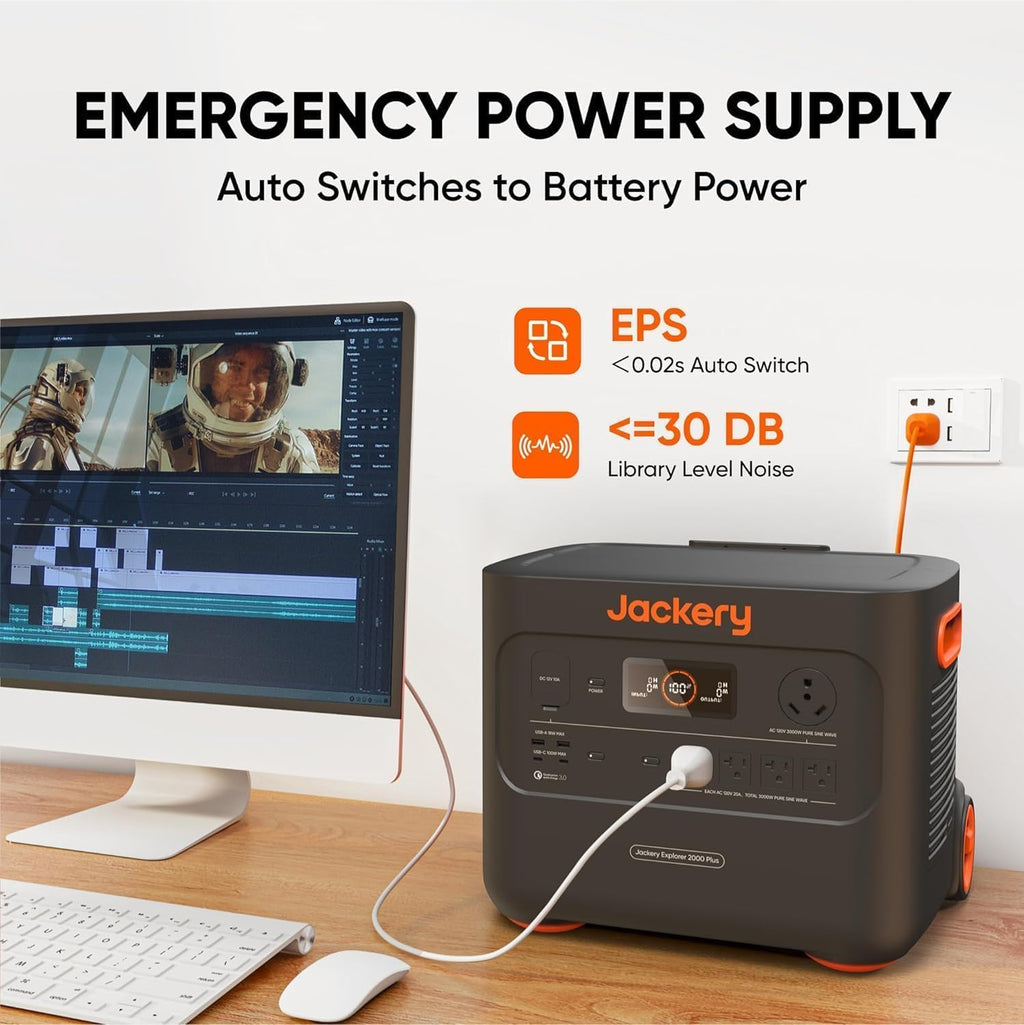 Jackery Explorer 2000 Plus Portable Power Station with AC Cable, 2042Wh LiFePO4 Solar Generator, 3000W AC Output, Expandable to 24kWh, UPS Home Backup for Emergency Camping RV(Solar Panel Optional)
