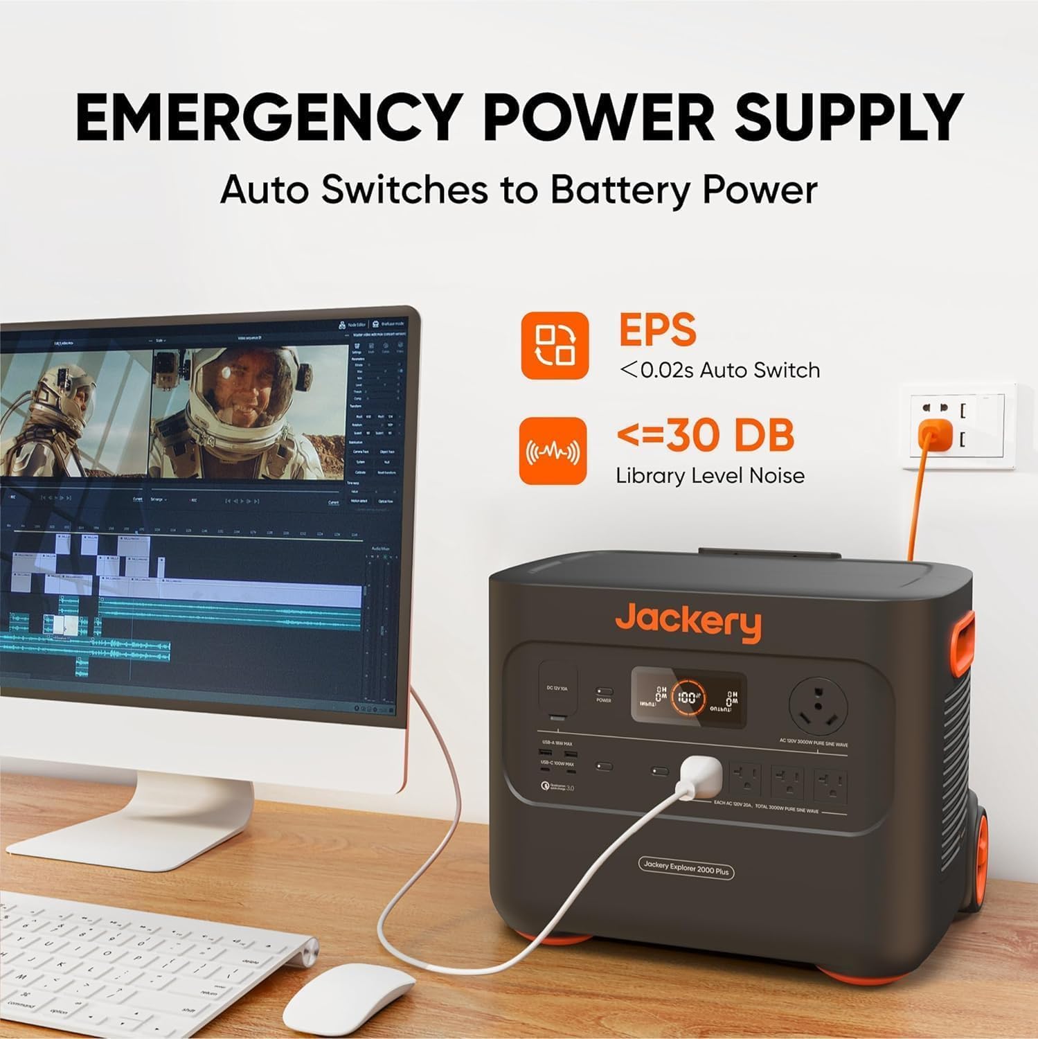 Jackery Explorer 2000 Plus Portable Power Station with AC Cable, 2042Wh LiFePO4 Solar Generator, 3000W AC Output, Expandable to 24kWh, UPS Home Backup for Emergency Camping RV(Solar Panel Optional)
