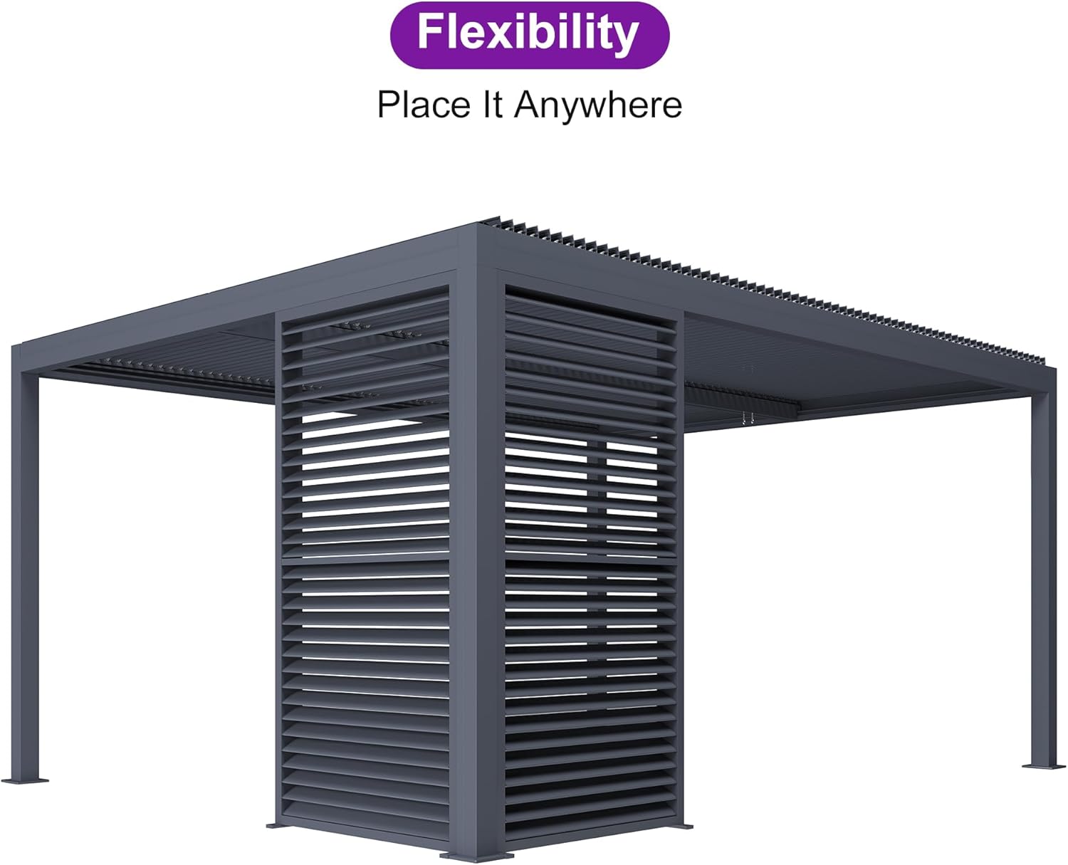 PURPLE LEAF Louvered Pergola 94AS 12' x 14' Outdoor Aluminum Pergola with Fixed Shutter Wall Adjustable Roof for Deck Backyard Grey Hardtop Gazebo, 1 Long Side