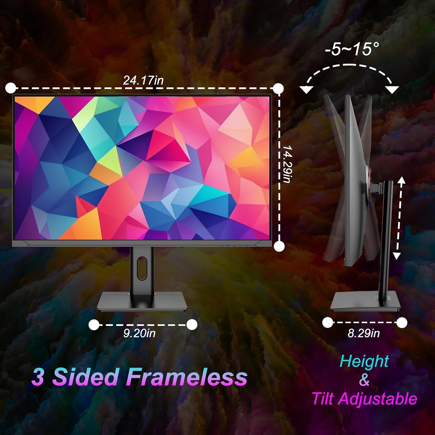LXZ 27 inch Monitor 4K UHD 144Hz Gaming Monitor – IPS Panel with 1ms MPRT, Supports HDR, 84% NTSC, HDMI 2.1, Height/Tilt/Pivot/Swivel Stand, VESA Compatible, Eye Care – Black