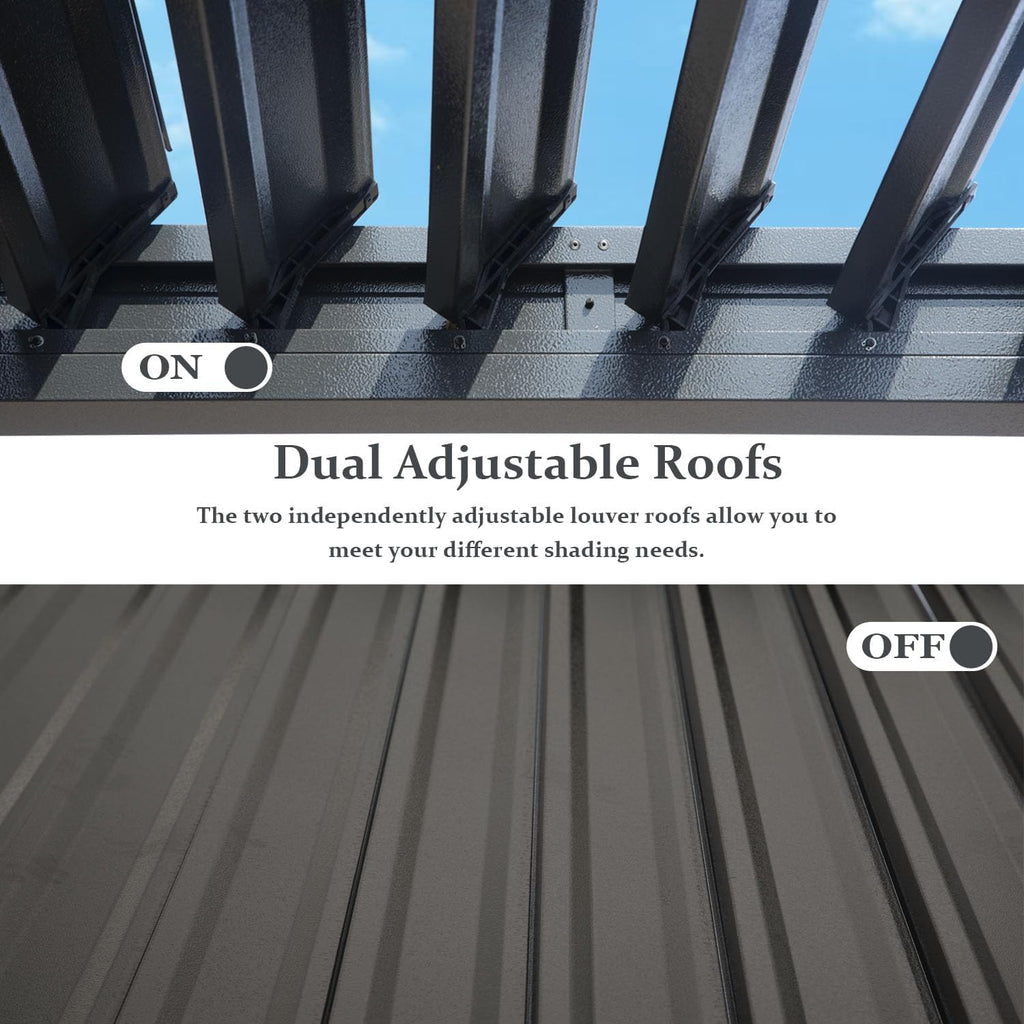Domi Louvered Pergola 10×20 FT, Outdoor Aluminum Pergola with Adjustable Rainproof Roof and Drainage System, Metal Pergola Gazebo for Patio, Deck, Backyard, Grey