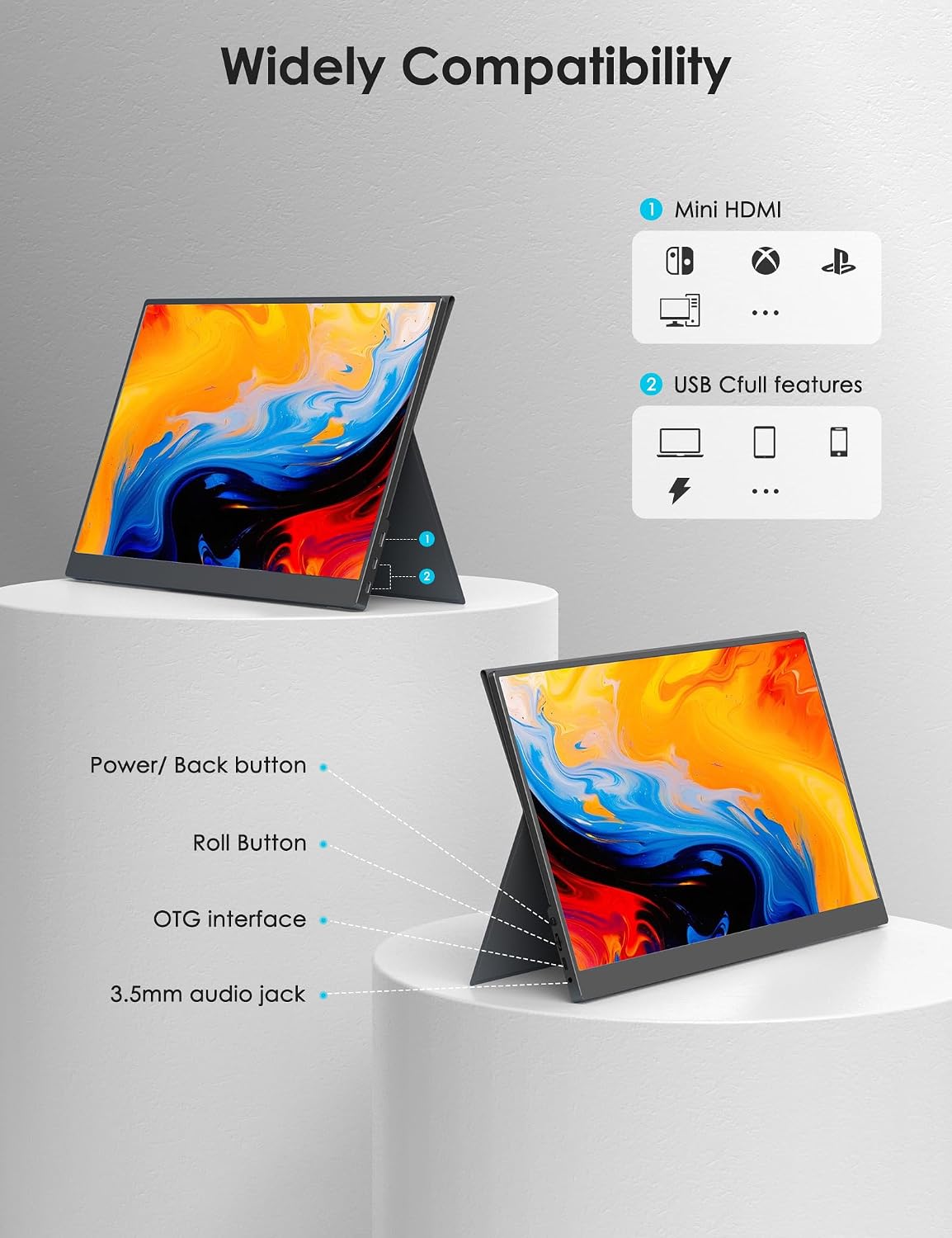 Anyuse 17.3' Portable Monitor, 1080P FHD, 144Hz, IPS HDR Screen, Travel Monitor for PC Mac Phone Xbox PS5 Switch Laptop, Smart Cover & Speakers