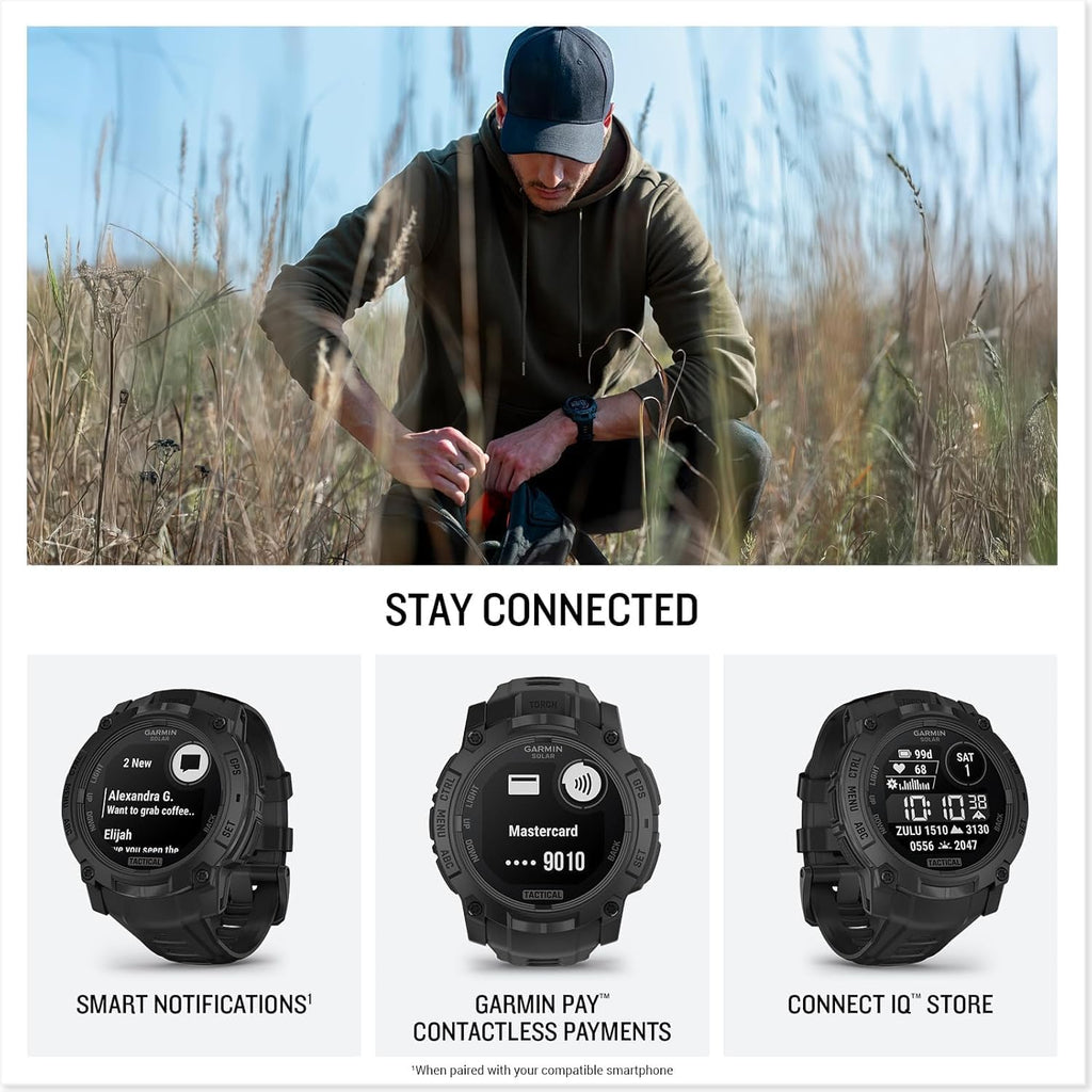 PlayBetter Garmin Instinct 3 Solar Tactical 45mm (Black) Rugged Outdoor GPS Smartwatch Bundle - Tactical Features, Built-in Flashlight, Long Battery Life Portable Charger & HD Screen Protectors