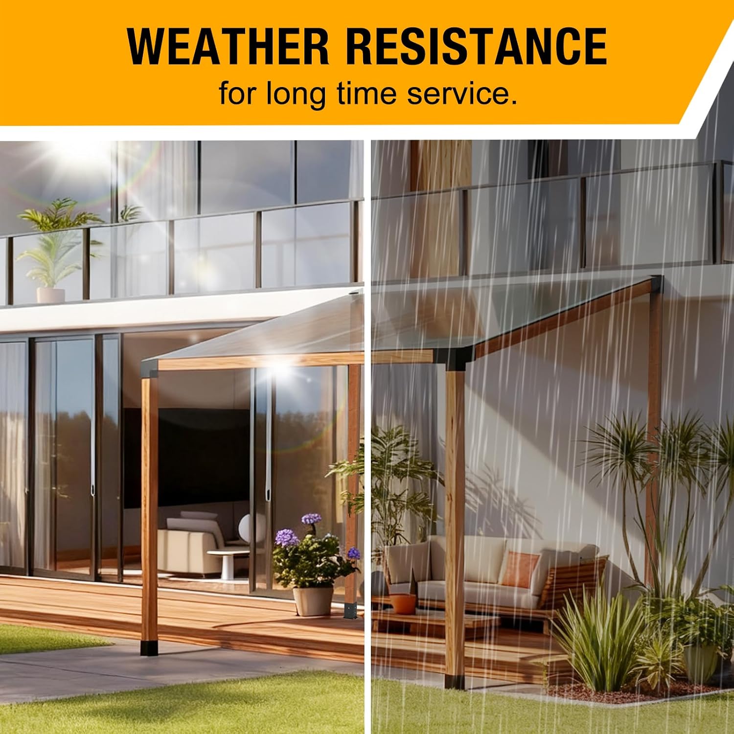 Eapele 8PCS 15° Slanted Roof Pergola Brackets, 3-Way Roof Wall Mount Extension Pergola Kit, Wood Post Base Bracket,Log Cabin
