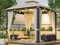 Patio Gazebo 10x10, Outdoor Gazebos, Heavy Duty Gazebo Soft Top Gazebos, Double Roofs Anti-UV Shelter with Privacy Curtains and Netting for Patio Deck Backyard Garden Lawns