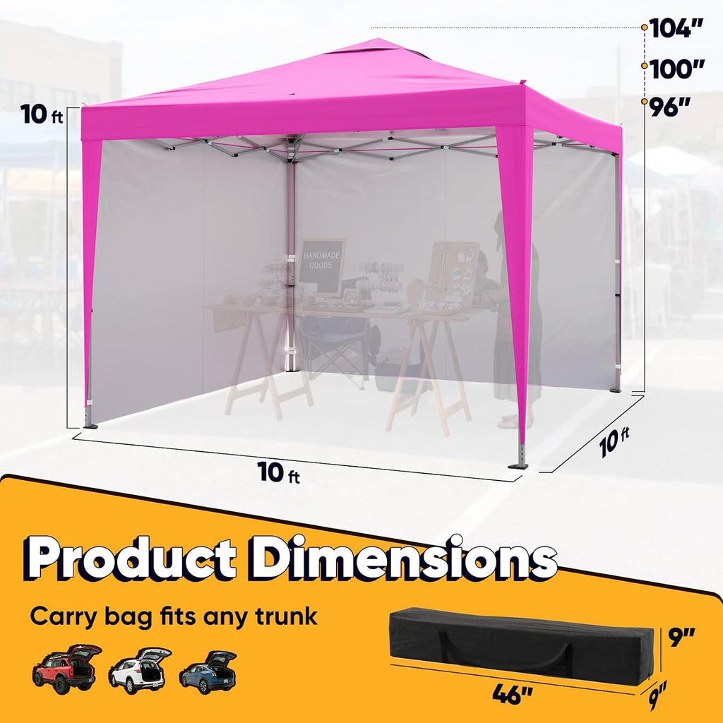 Quictent 10x10 Pop Up Canopy Tent with 2 Sidewalls, Instant Setup Gazebo for 1 Person, Portable & Compact, Waterproof & UV Protection, Ideal for Camping, Beach, Parties, and Outdoor Events