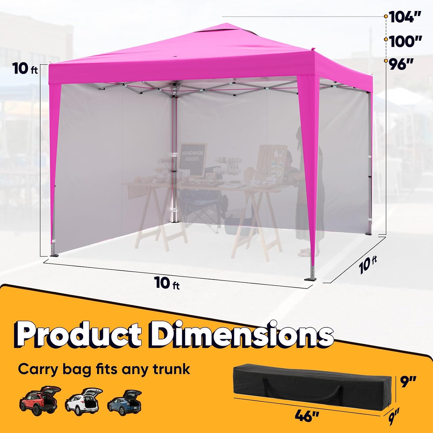 Quictent 10x10 Pop Up Canopy Tent with 2 Sidewalls, Instant Setup Gazebo for 1 Person, Portable & Compact, Waterproof & UV Protection, Ideal for Camping, Beach, Parties, and Outdoor Events