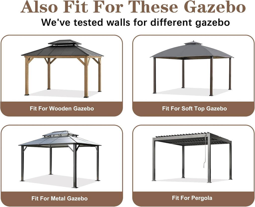 SCOCANOPY 10' x 12' Clear Window Gazebo Privacy Curtain Set for 10X12 Gazebo, (Gray)
