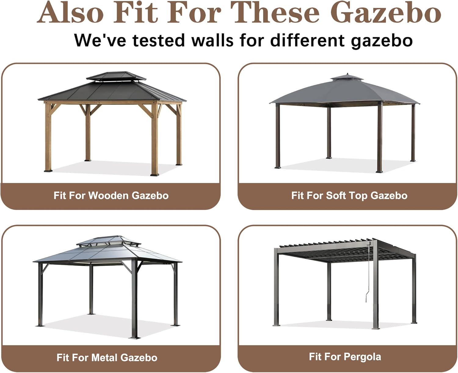SCOCANOPY 10' x 12' Clear Window Gazebo Privacy Curtain Set for 10X12 Gazebo, (Gray)