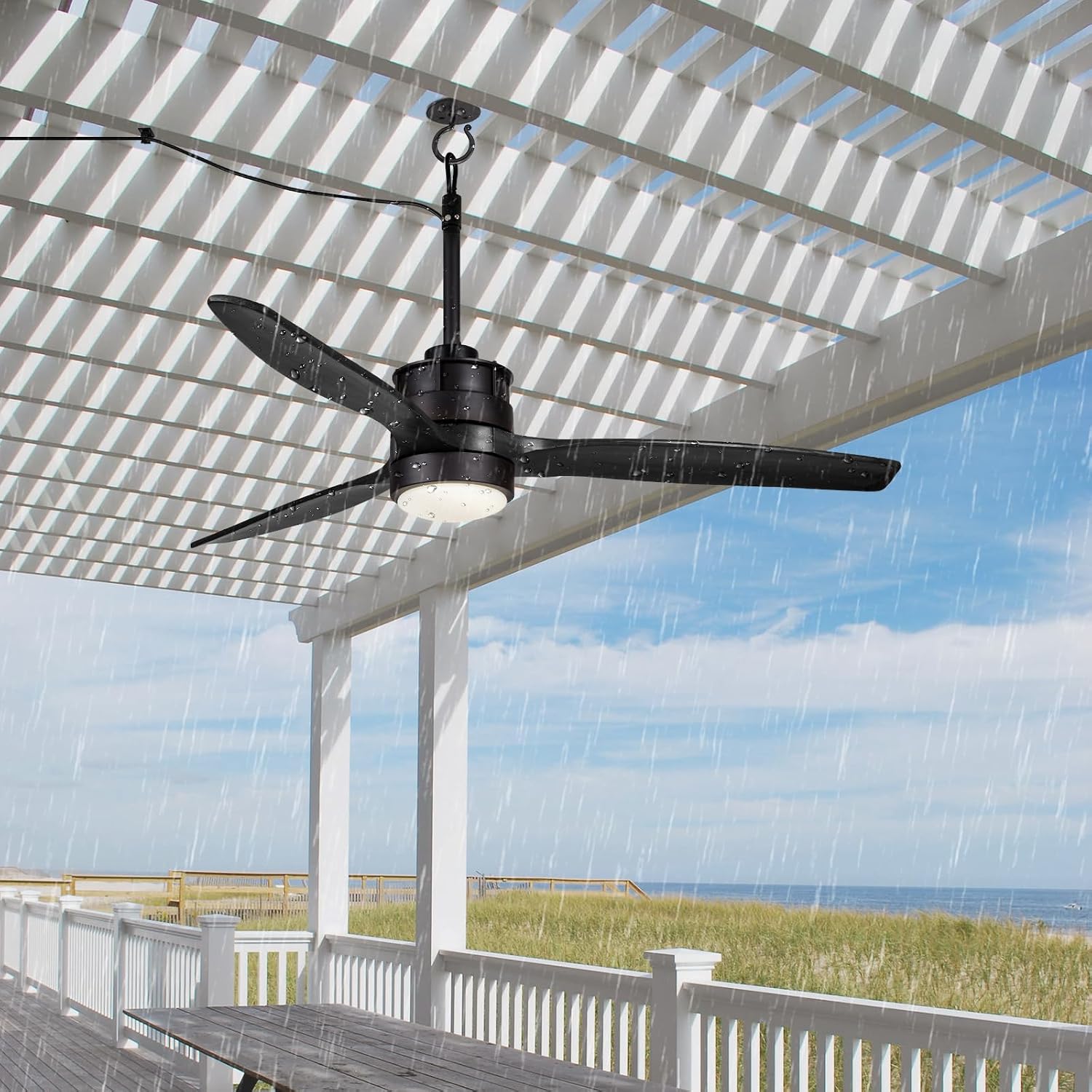 EKIZNSN 42' Wet Rated Gazebo Ceiling Fans Outdoor Hanging for Patios Waterproof, Pergola Ceiling Fan with Light, Hook Installation, Black