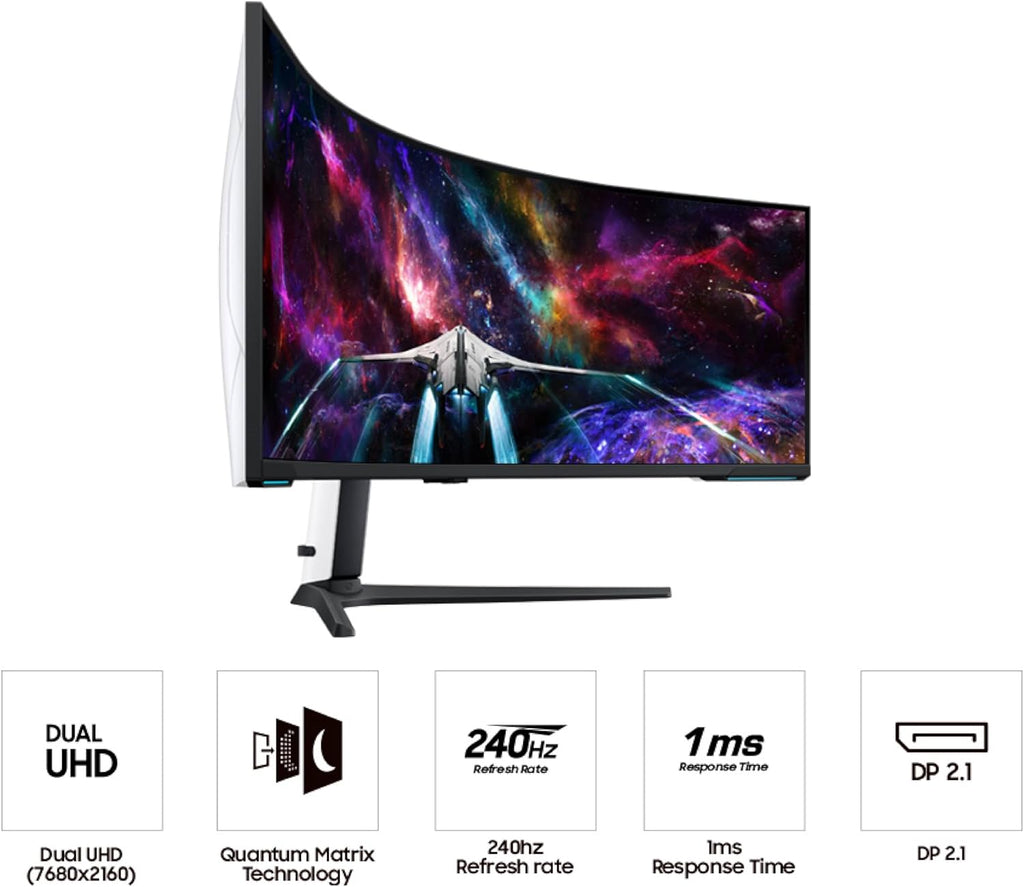 Samsung 57' Odyssey Neo G9 (G95NC) Series Dual 4K UHD 1000R Curved Gaming Monitor, 240Hz, 1ms with DisplayPort 2.1, Quantum Mini-LED, DisplayHDR 1000, AMD FreeSync Premium Pro, LS57CG952NNXZA