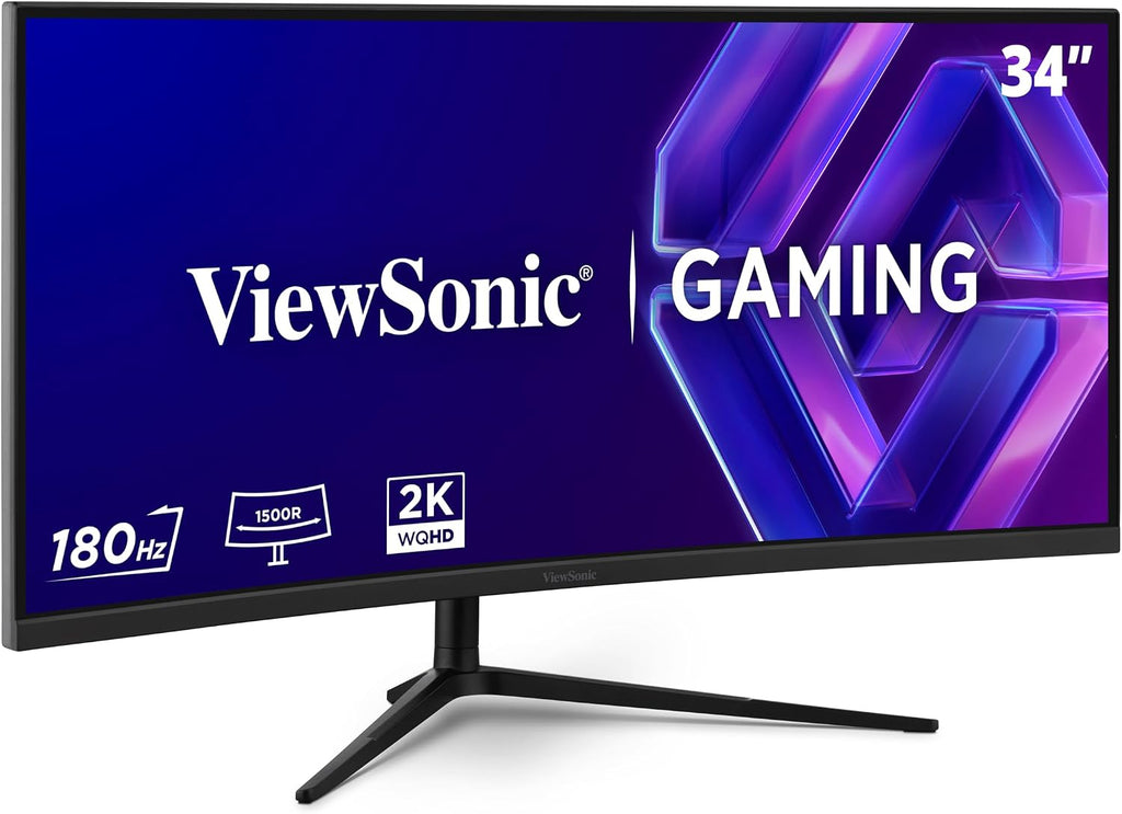 ViewSonic VX3418C-2K 34 Inch 1440p Ultrawide Curved Gaming Monitor, 180Hz and 1ms for Fast Gameplay, FreeSync Premium and HDR10 for Smooth Visuals, Full Ergonomic Adjustability, HDMI, and DisplayPort