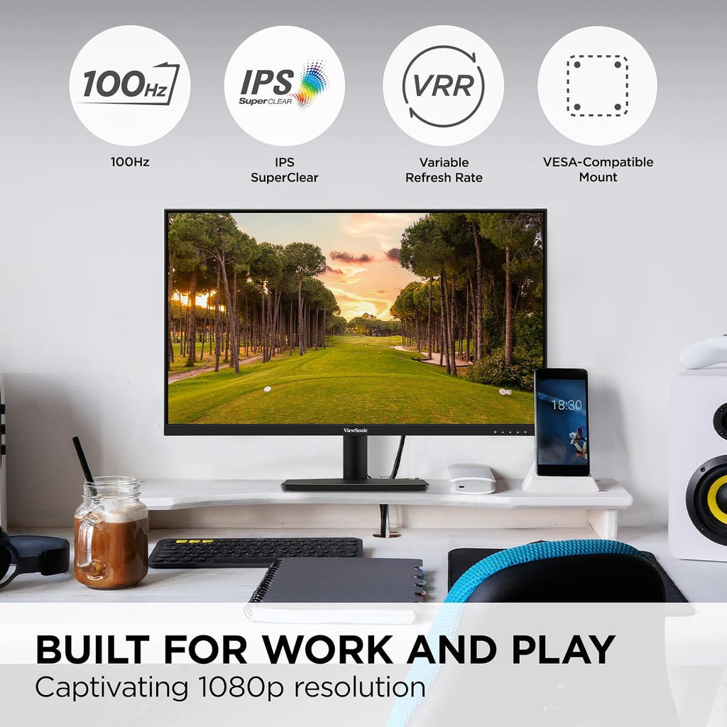 ViewSonic VS2747-H 27 Inch 1080p Monitor, IPS Display with 100Hz for Productive Home and Office Spaces, Eye Care Technology, Thin Bezels, HDMI, and VGA Inputs