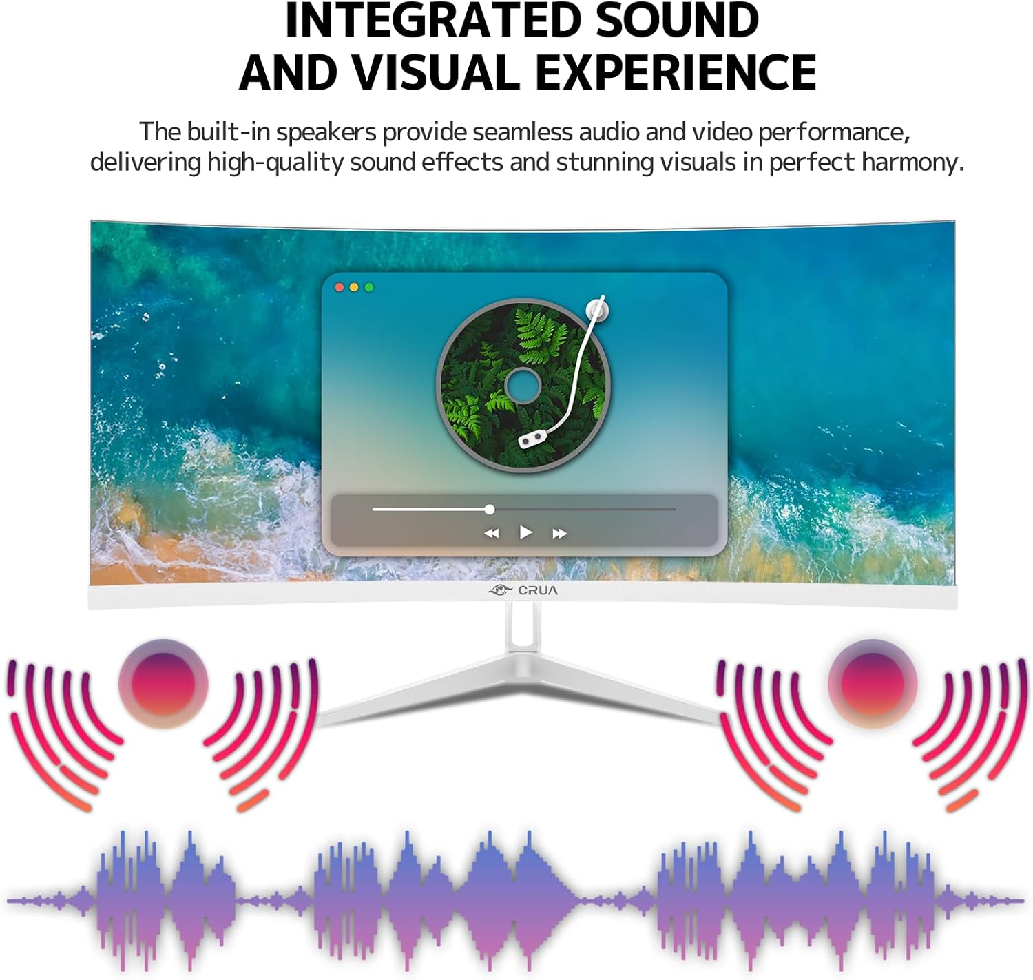 CRUA 34 Inch Ultrawide Curved Monitor, 21:9 UWQHD 3440x1440 100Hz 3800R IPS White Computer Monitors, FreeSync, Built-in Speakers, 120% sRGB, Blue Light Filter, HDMI 2.0 & DP 1.4, Wall Mountable