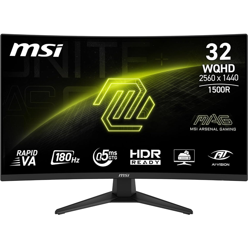 msi MAG 321CQF E18 32-inch 2560 x 1440 (QHD) Gaming Office Monitor, 180Hz, Adaptive-Sync, HDR Ready, HDMI, VGA Port, VESA Mountable, Tilt, 4-Side Slim Bezel, 0.5ms, Black