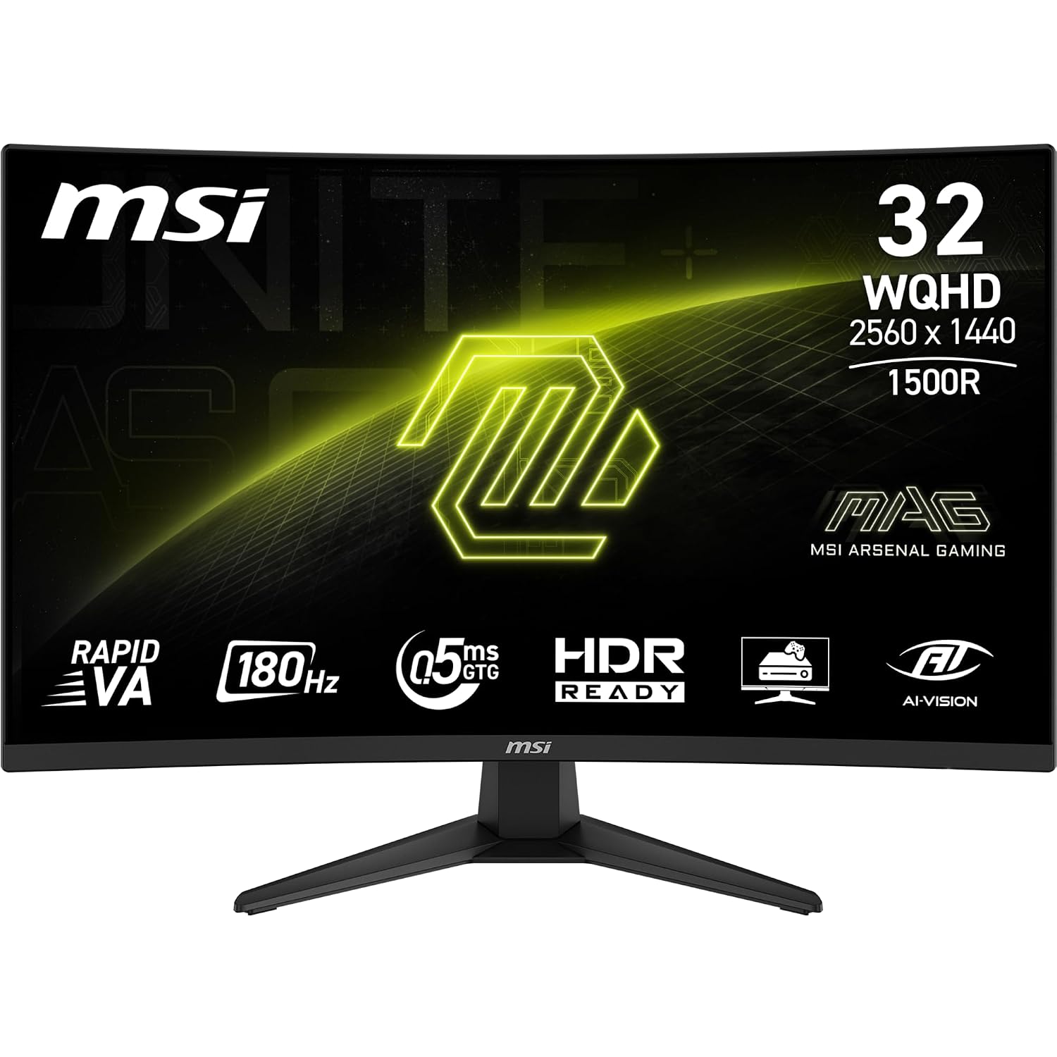 msi MAG 321CQF E18 32-inch 2560 x 1440 (QHD) Gaming Office Monitor, 180Hz, Adaptive-Sync, HDR Ready, HDMI, VGA Port, VESA Mountable, Tilt, 4-Side Slim Bezel, 0.5ms, Black