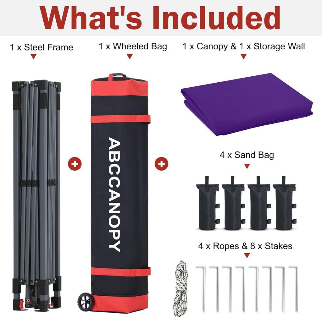 ABCCANOPY Pop Up Canopy with Sidewall,10x10 Outdoor Canopy Tent with Storage Sidewall for Commercial Events with 4 Weights (Purple)