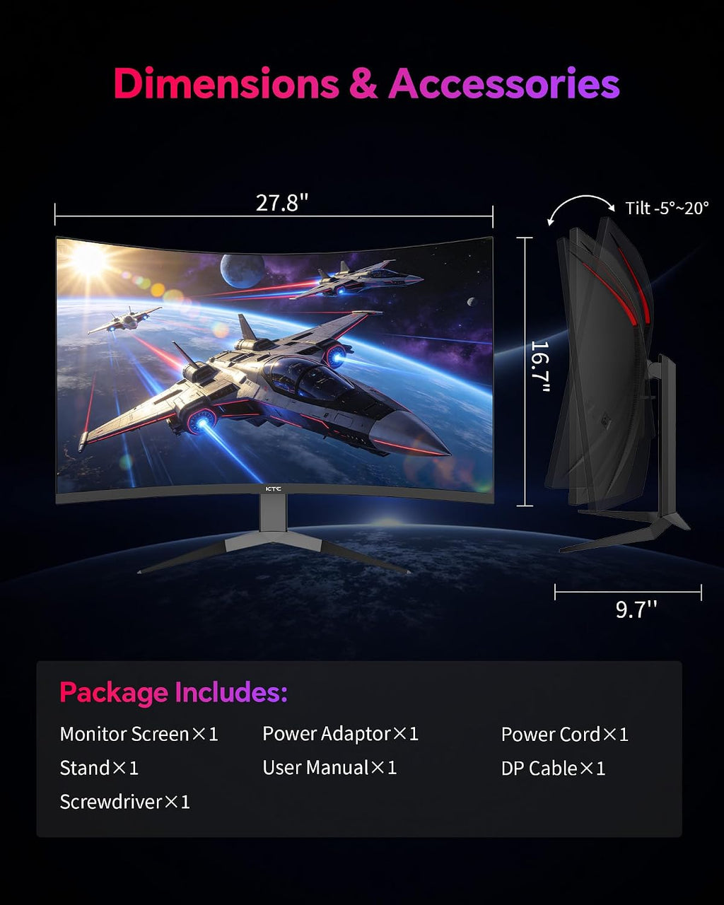 KTC 32 Inch 240Hz Curved Gaming Monitor, 2K 1440P PC Computer Monitor 1000R, 1ms (MPRT), 4000:1 Contrast, 122%sRGB, Adaptive Sync, HDMI Display Port, Tiltable, VESA Mount, H32S25E