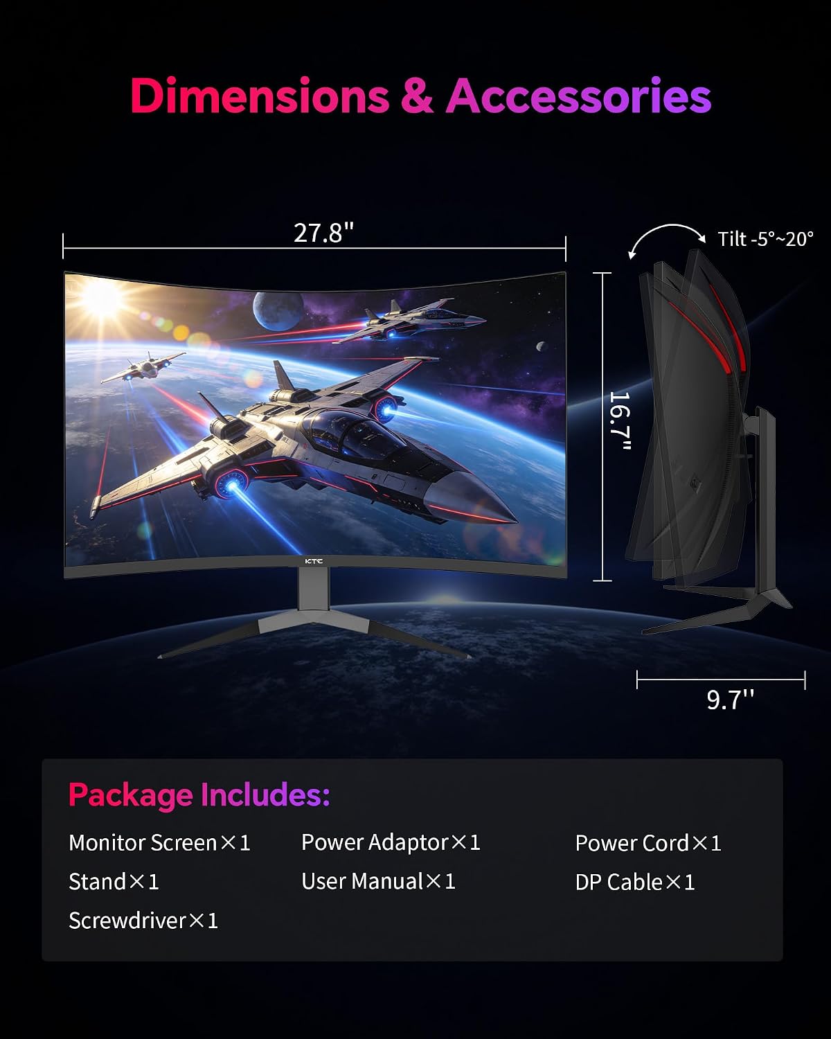 KTC 32 Inch 240Hz Curved Gaming Monitor, 2K 1440P PC Computer Monitor 1000R, 1ms (MPRT), 4000:1 Contrast, 122%sRGB, Adaptive Sync, HDMI Display Port, Tiltable, VESA Mount, H32S25E