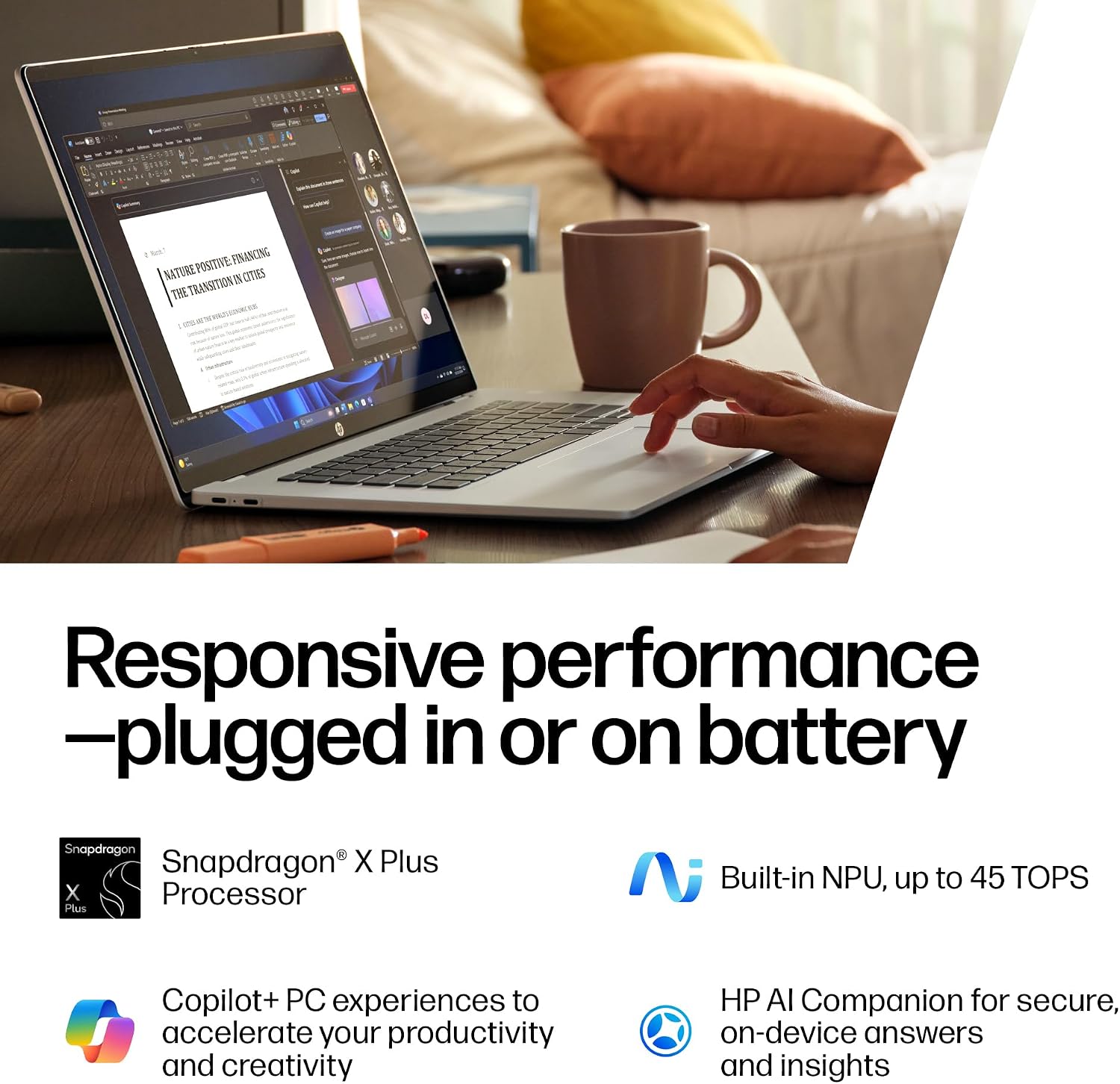 HP OmniBook 5 16 inch Next Gen AI PC, 2K Touchscreen, Snapdragon X Plus X1P-42-100, 16 GB RAM, 512 GB SSD, Qualcomm Adreno GPU, Windows 11 Home, Glacier Silver, 16-fb0000nr
