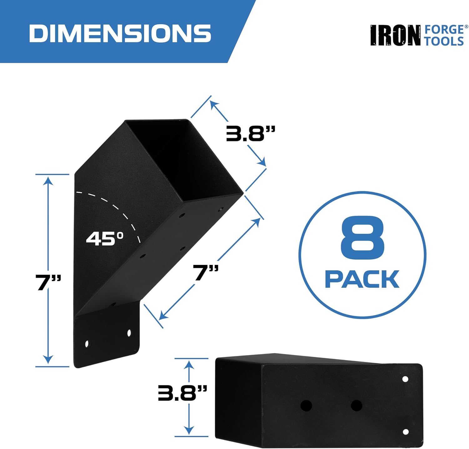 Iron Forge Tools 4x4 Pergola Brackets - 8 Pack Powdercoated Steel Corner Pergola Kit - 45 Degree Angle Bracket Angle Brace for DIY Installation - Hardware Kit and Accessories, Roof Gazebo Kits